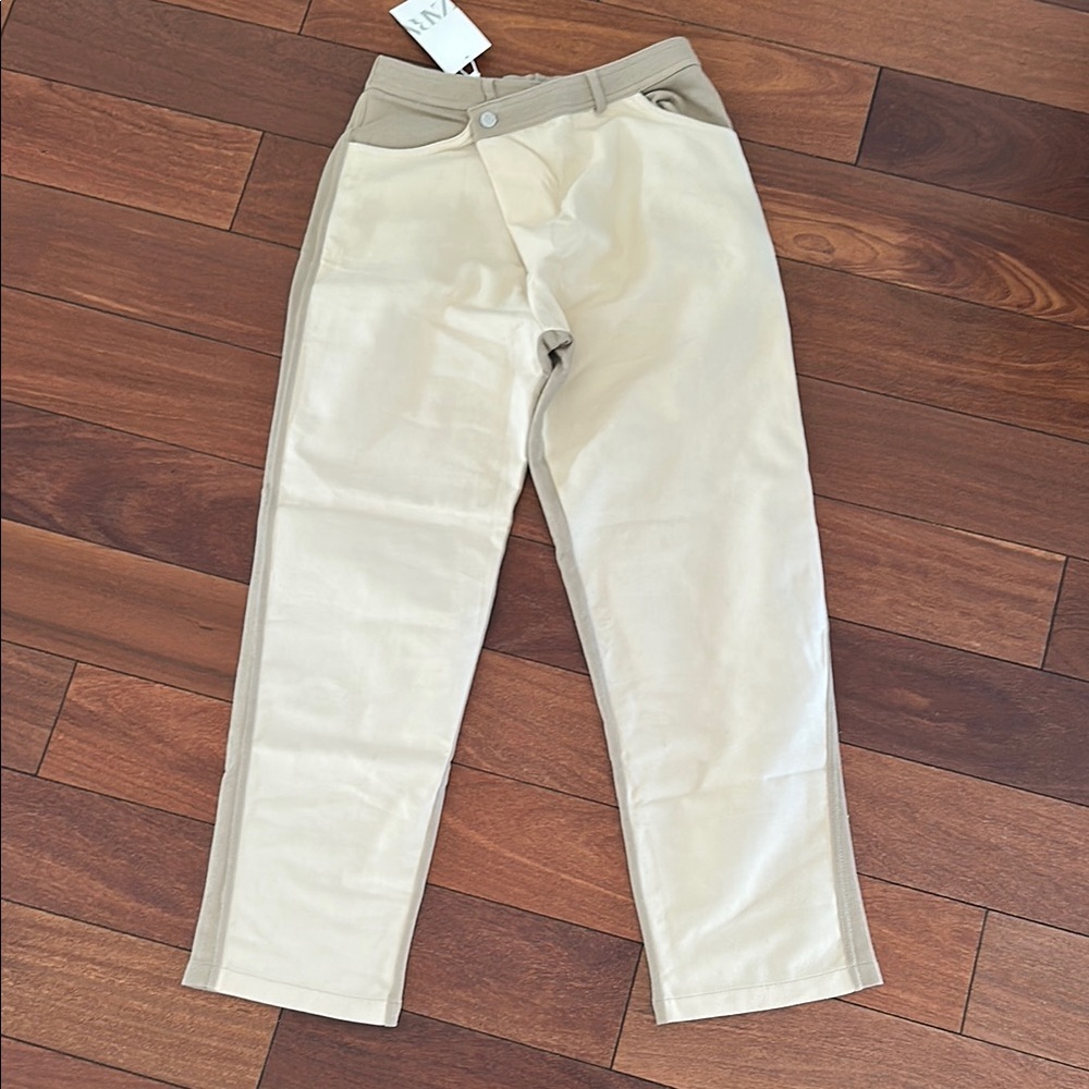 Zara Straight Leg Pants - Cream and Tan